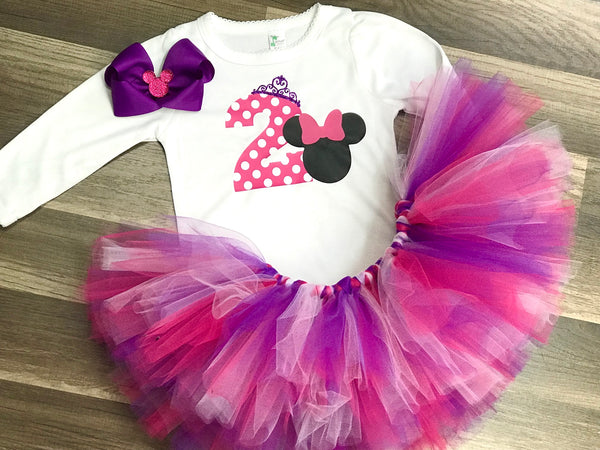 Pink And Purple Minnie Mouse Second Birthday Tutu Set - Paisley Bows