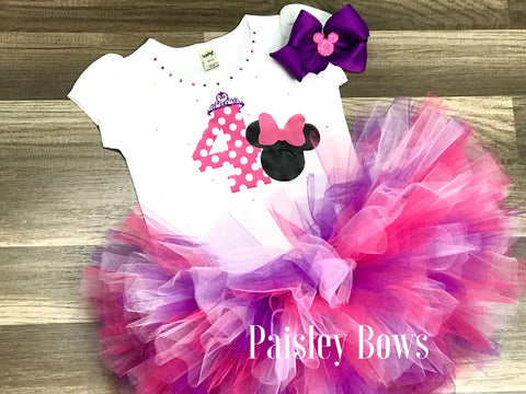 Minnie Mouse 4th Birthday Tutu Outfit - Paisley Bows