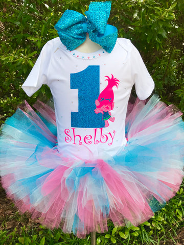 Trolls 1st Birthday Tutu Set - Paisley Bows